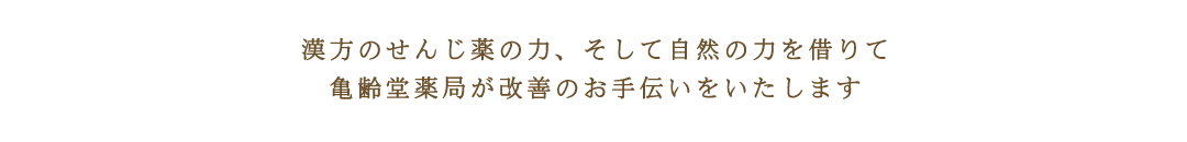 漢方のせんじ薬の力、そして自然の力を借りて 亀齢堂薬局が改善のお手伝いをいたします